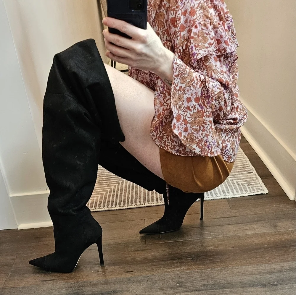 Good American The Weekend Black Suede Over The Knee Boot Size 9